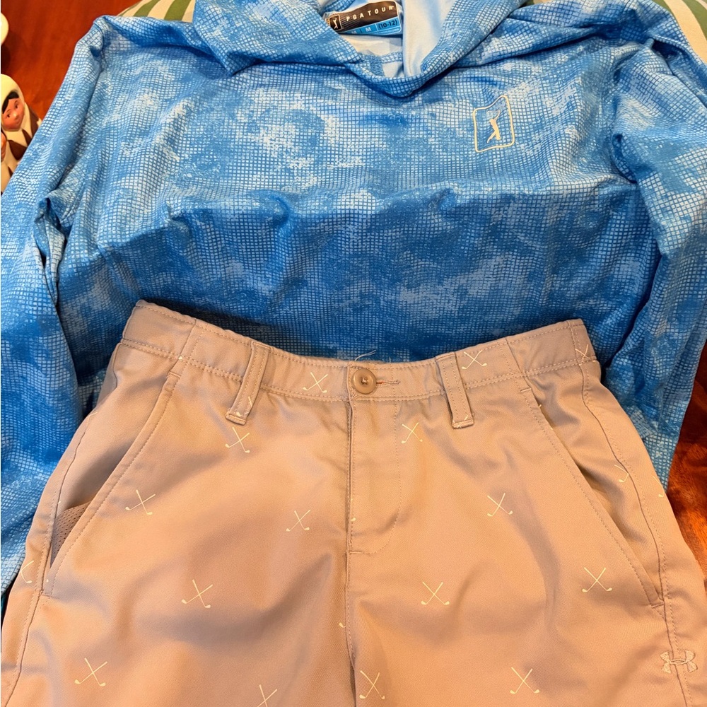 Boy 10 12 Golf Outfit Sun Hoodie Under Armour Shorts